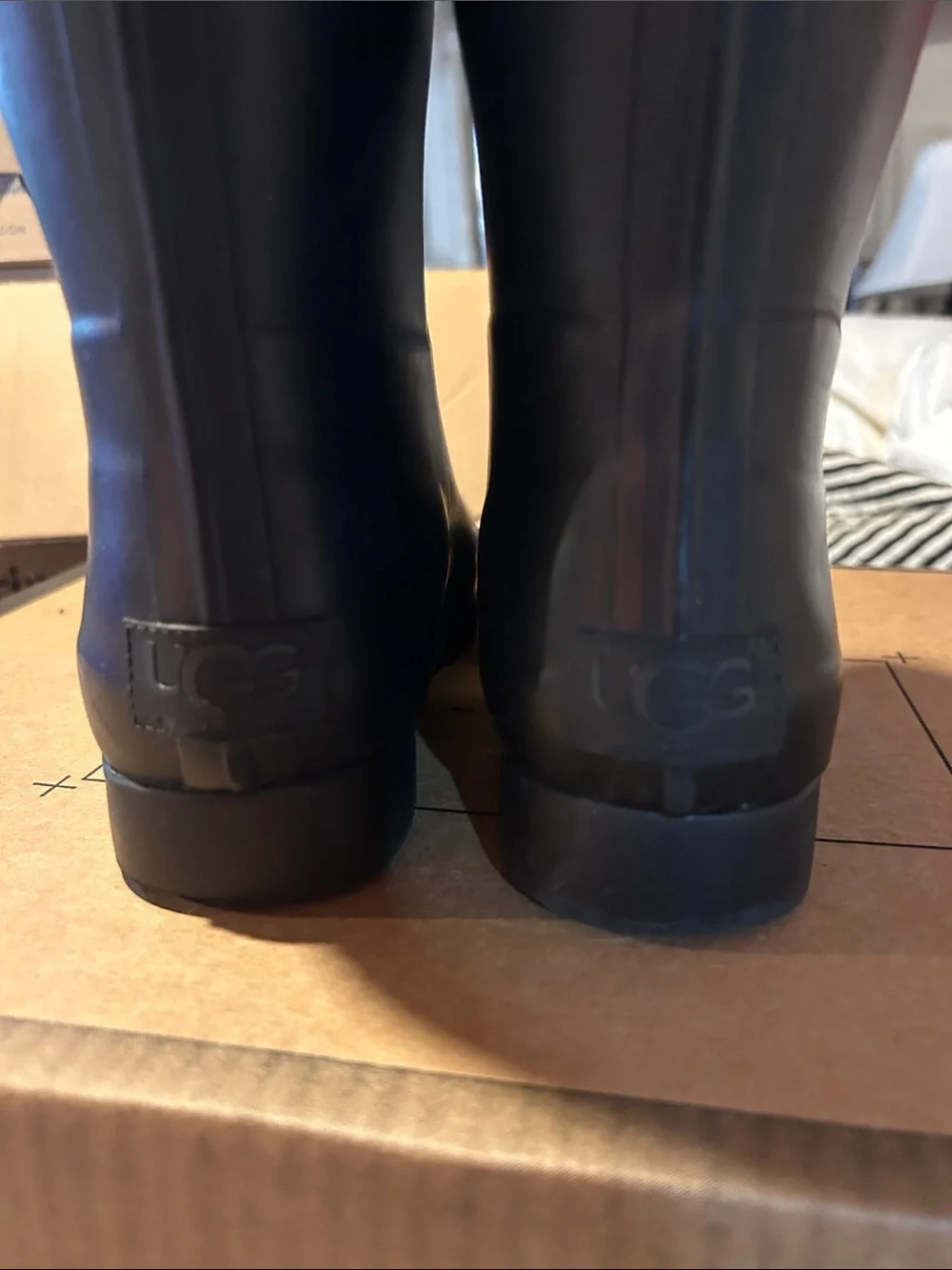 UGG Women's Black Rubber & Red Plaid Tall Rain Boots with Buckles